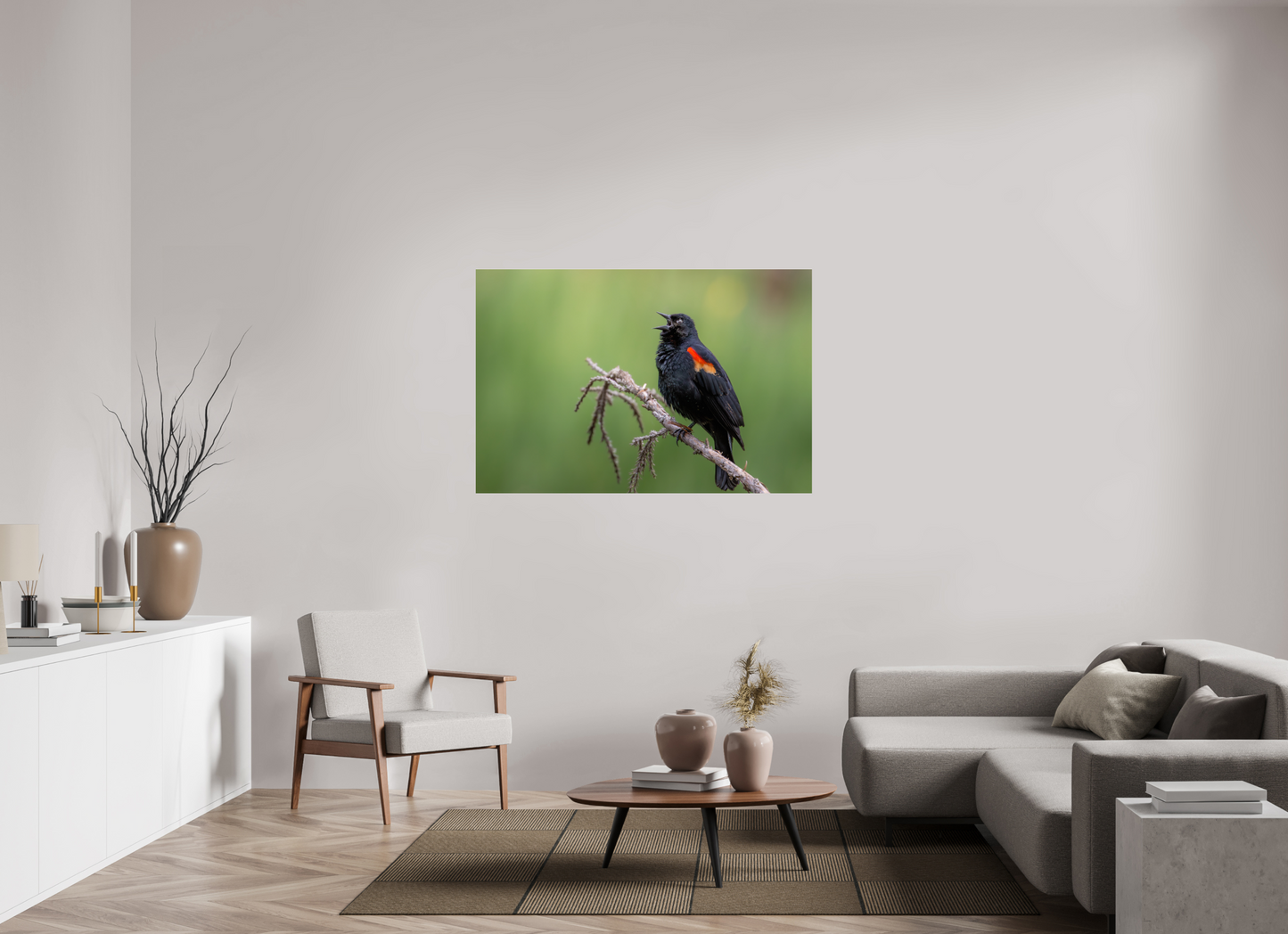 54 x 36″, Photo Print Under Acrylic Glass Perched Red Winged Blackbird