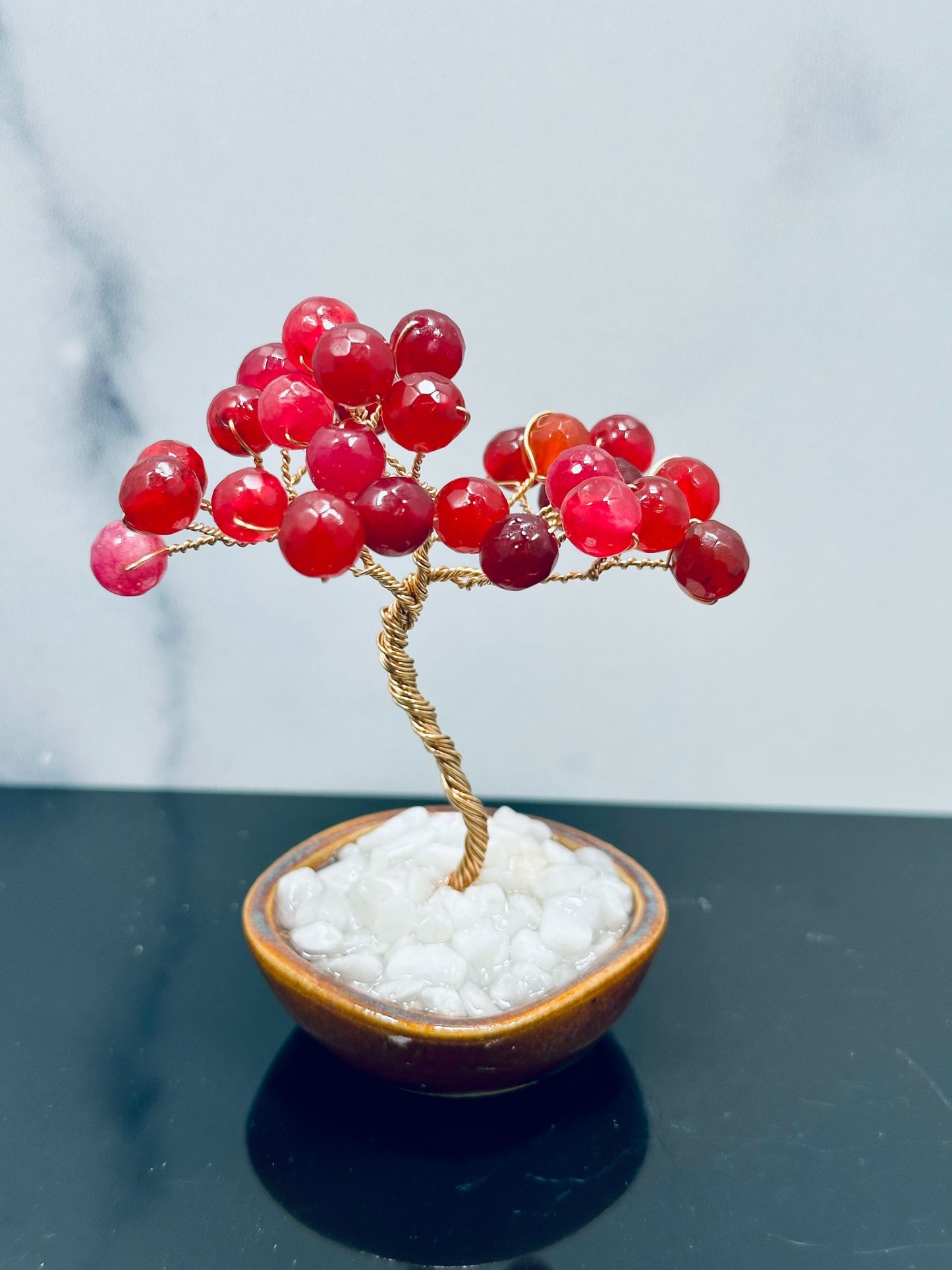 Red Agate Crystal Tree with Ceramic Base