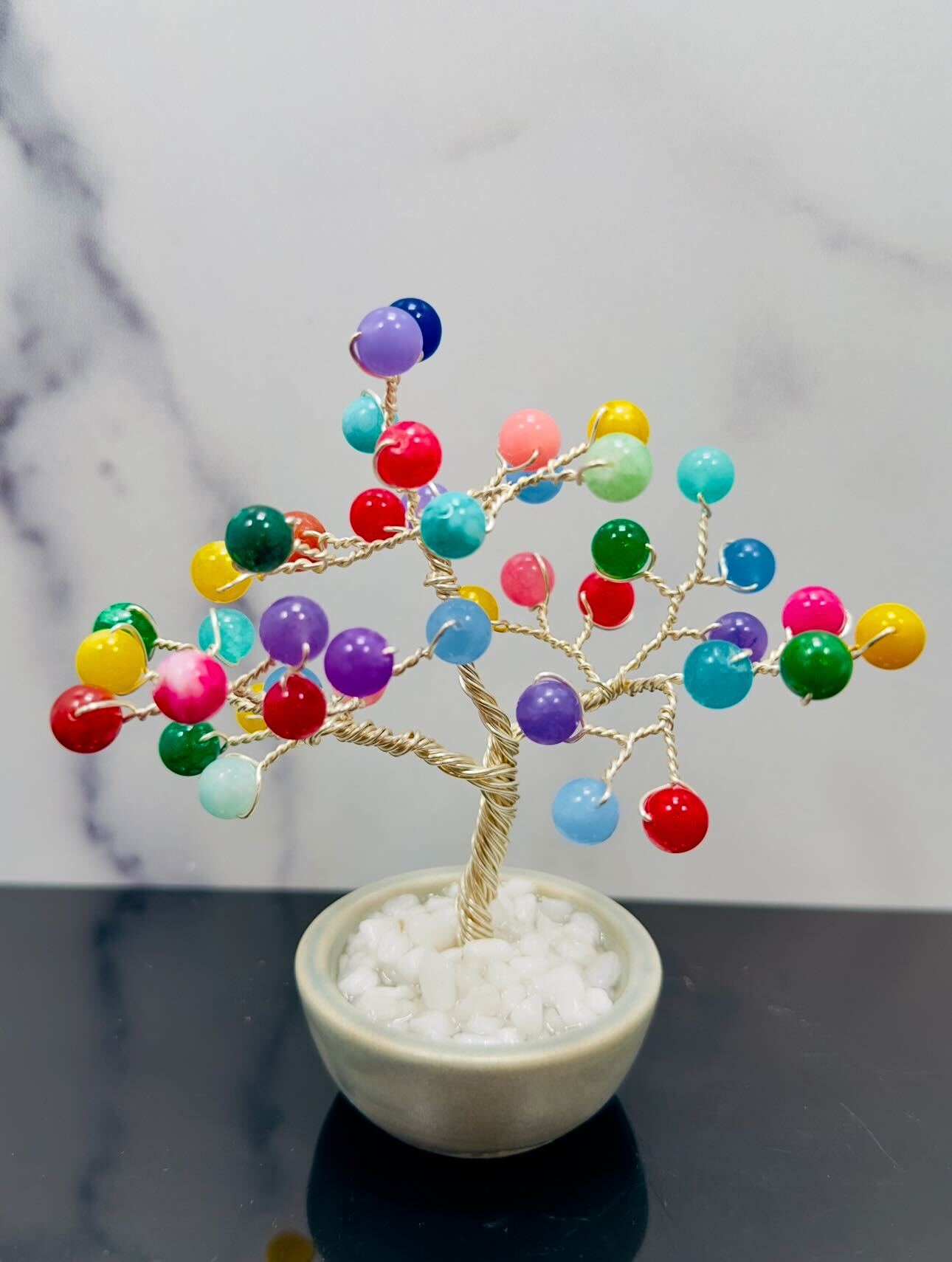 Rainbow Jade Crystal Tree with Ceramic Base