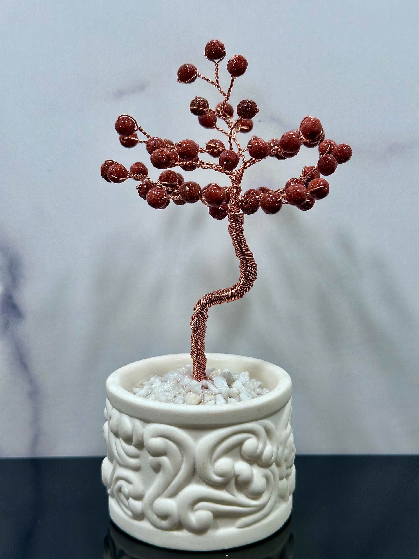 Gold Sandstone Crystal Tree with Vintage Ceramic Base