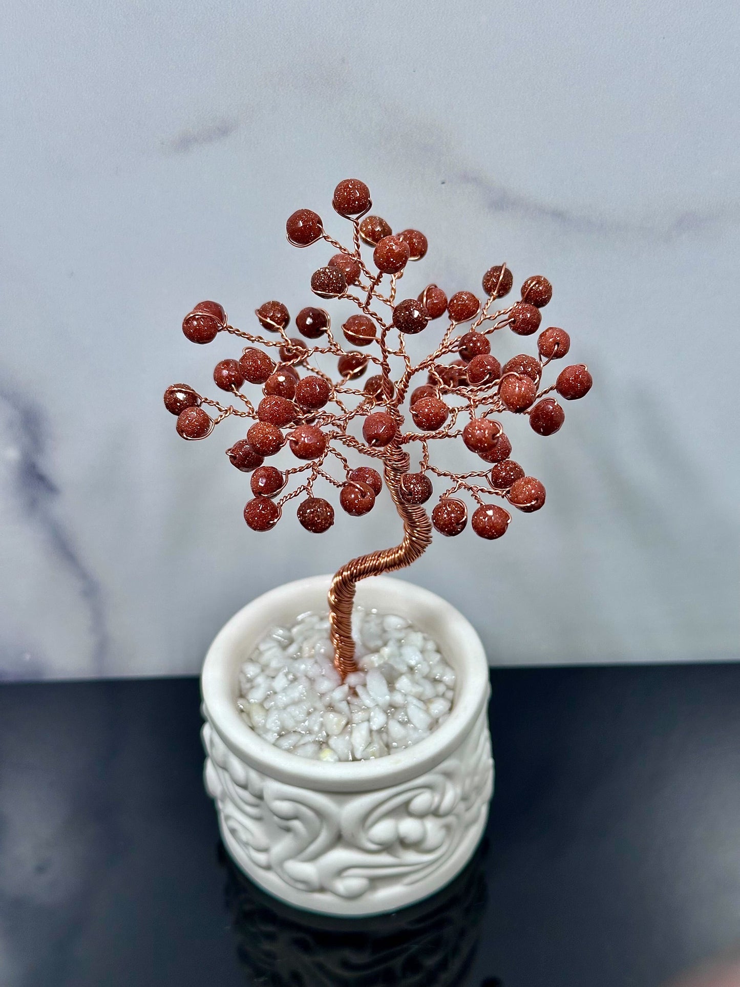 Gold Sandstone Crystal Tree with Vintage Ceramic Base