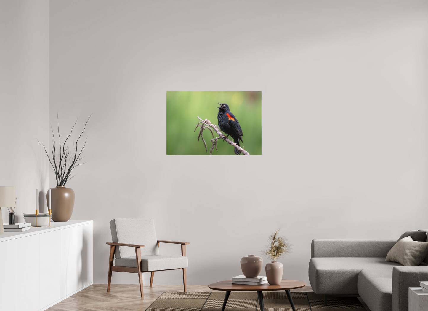 36 x 24″, Canvas Prints Perched Red Winged Blackbird