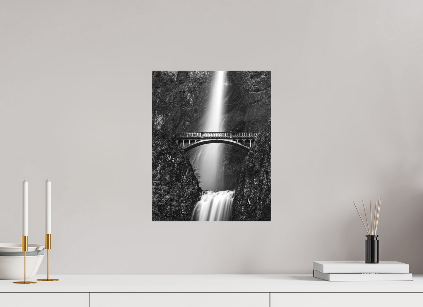 12 x 15.3″, Canvas Prints Oregon's Multnomah Falls Black/White