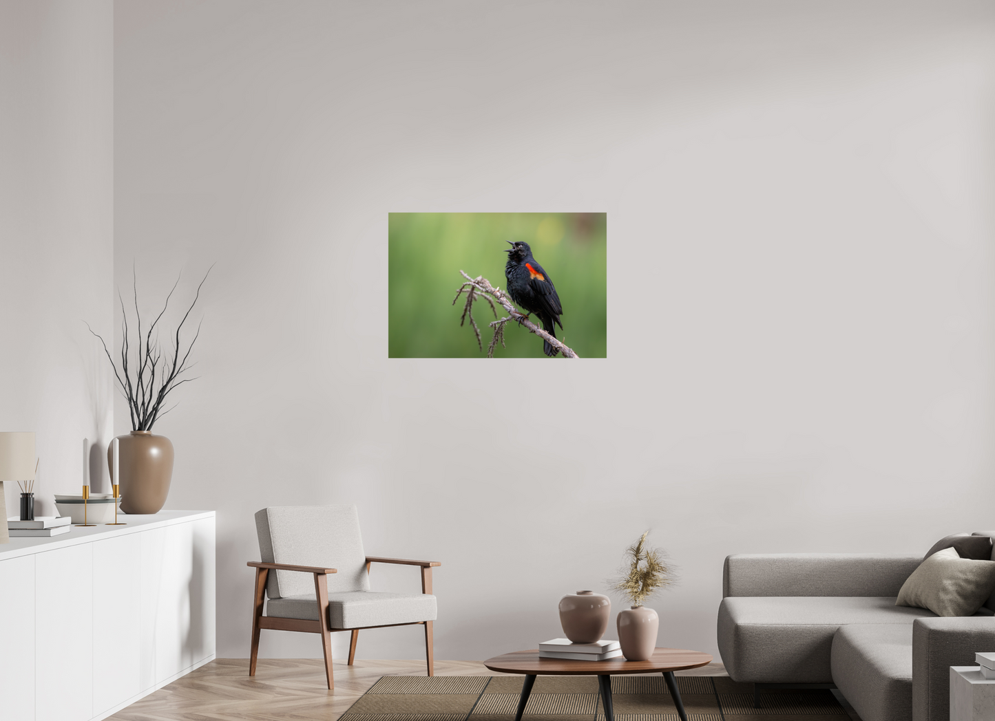 36 x 24″, HD Metal Print Perched Red Winged Blackbird