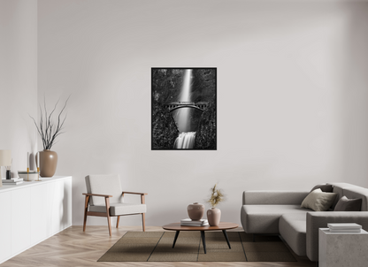 35 x 44.5″, Floater Frame Oregon's Multnomah Falls Black/White