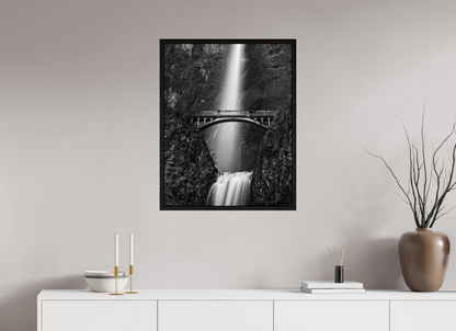24 x 30.6″, Floater Frame Oregon's Multnomah Falls Black/White