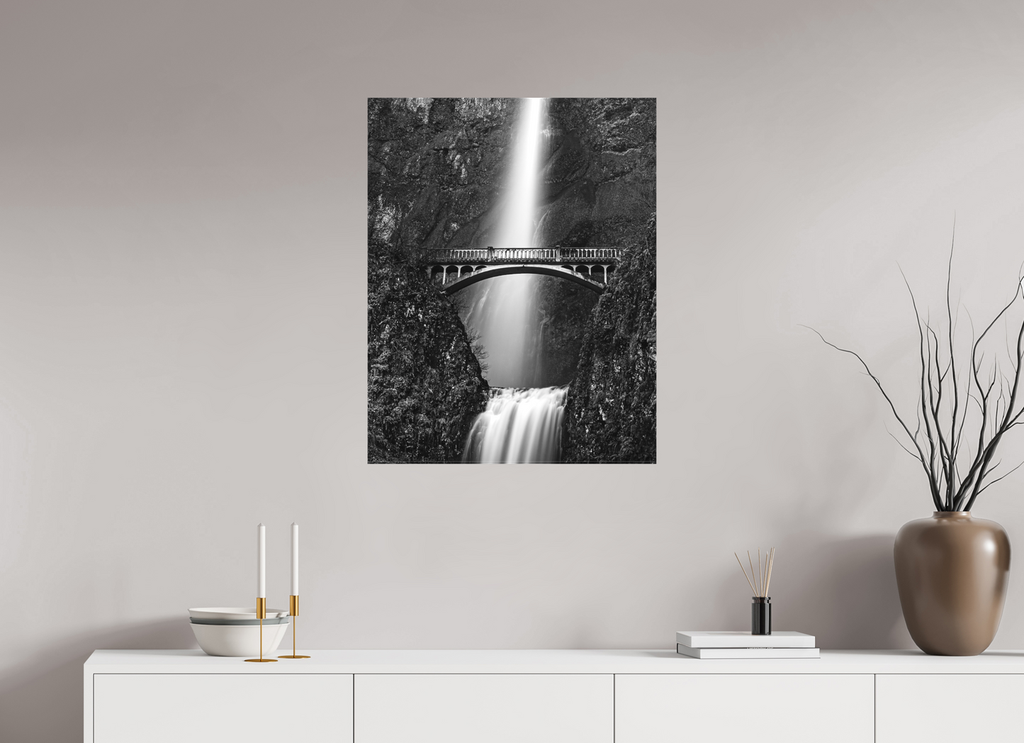 24 x 30.6″, Canvas Prints Oregon's Multnomah Falls Black/White