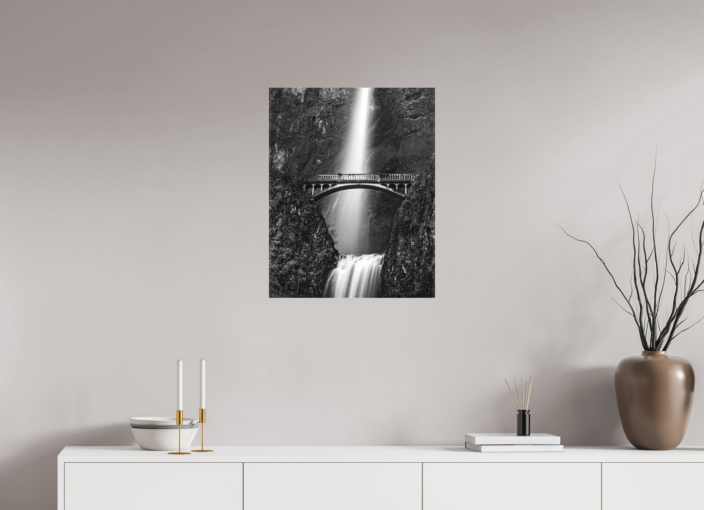 20 x 25.5″, Canvas Prints Oregon's Multnomah Falls Black/White