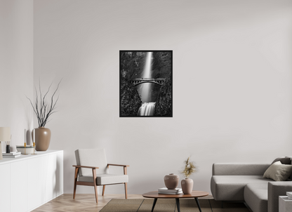 28 x 35.6″, Floater Frame Oregon's Multnomah Falls Black/White