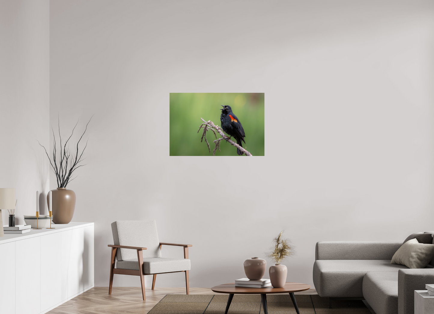 36 x 24″, Photo Print On Fuji Crystal DP II Perched Red Winged Blackbird
