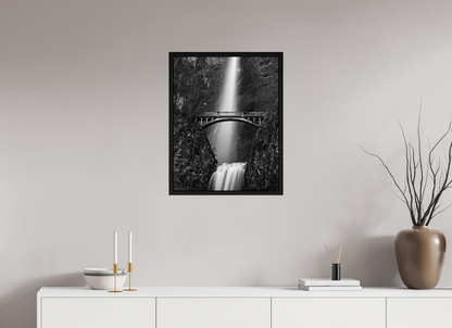 20 x 25.5″, Floater Frame Oregon's Multnomah Falls Black/White