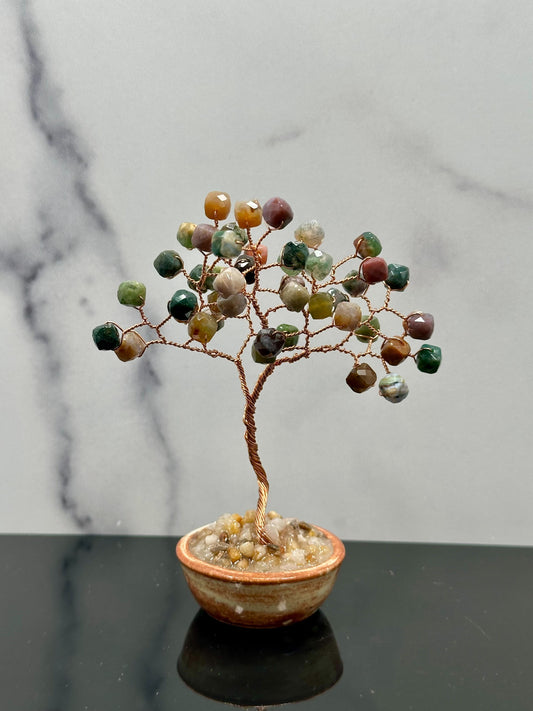 Natural Green Indian Agate with Natural Stone and Ceramic Base