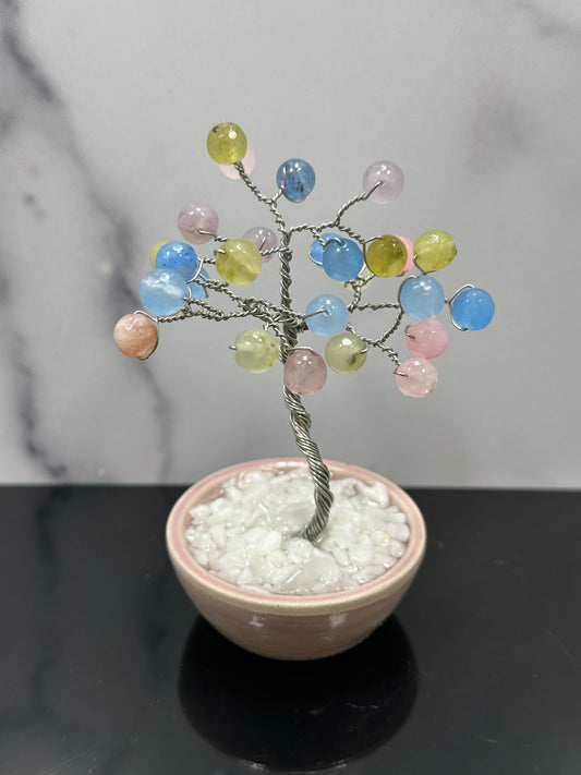Pastel Rainbow Agate Crystal Tree with Ceramic Base
