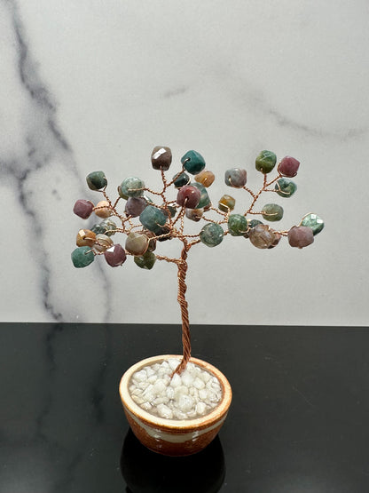 Natural Green Indian Agate with Natural Stone and Ceramic Base