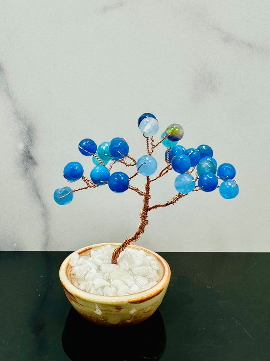 Blue Agate Crystal Tree with Ceramic Base