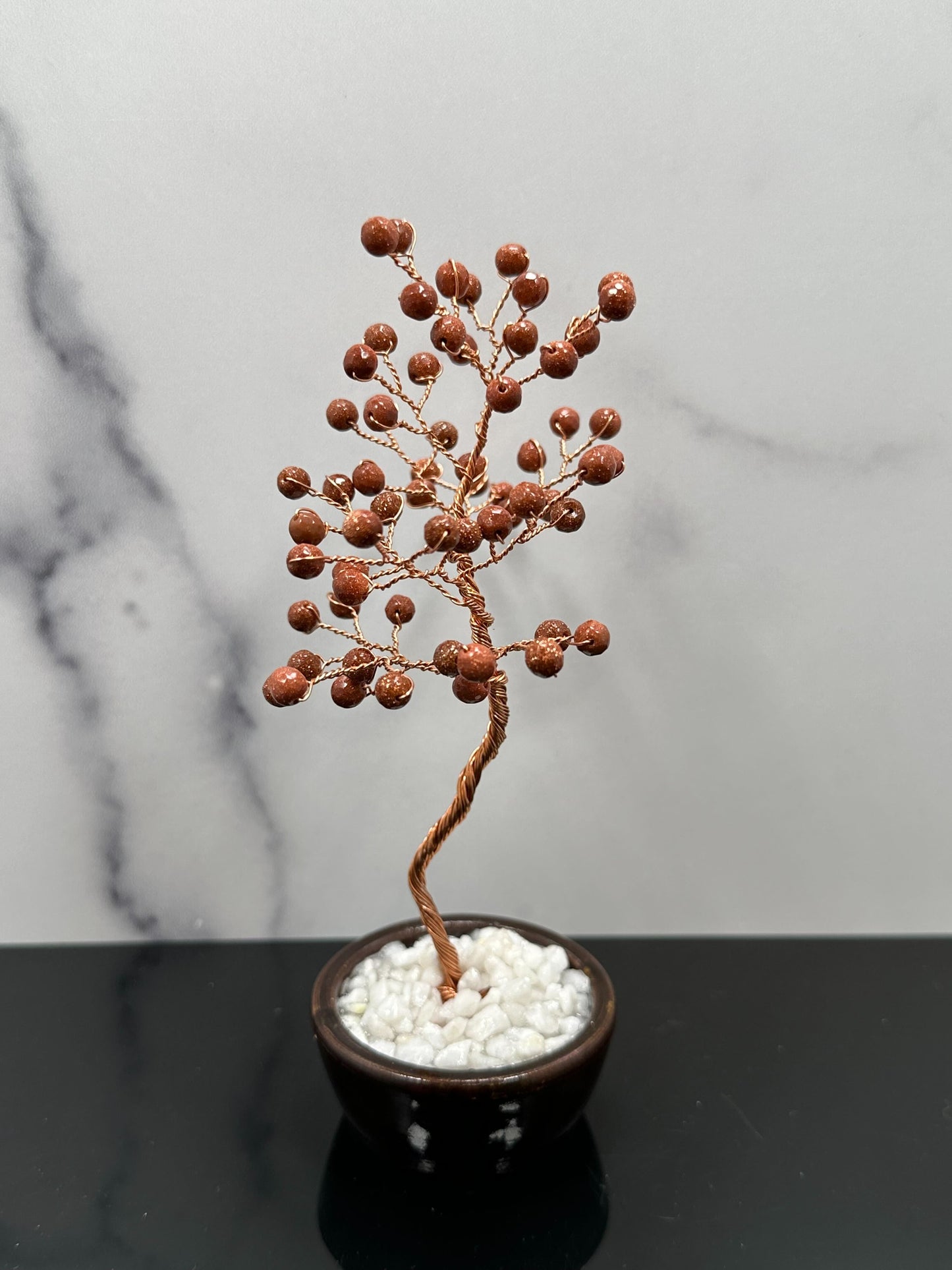 Gold Sand Stone Crystal Tree with Ceramic Base