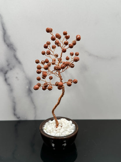 Gold Sand Stone Crystal Tree with Ceramic Base