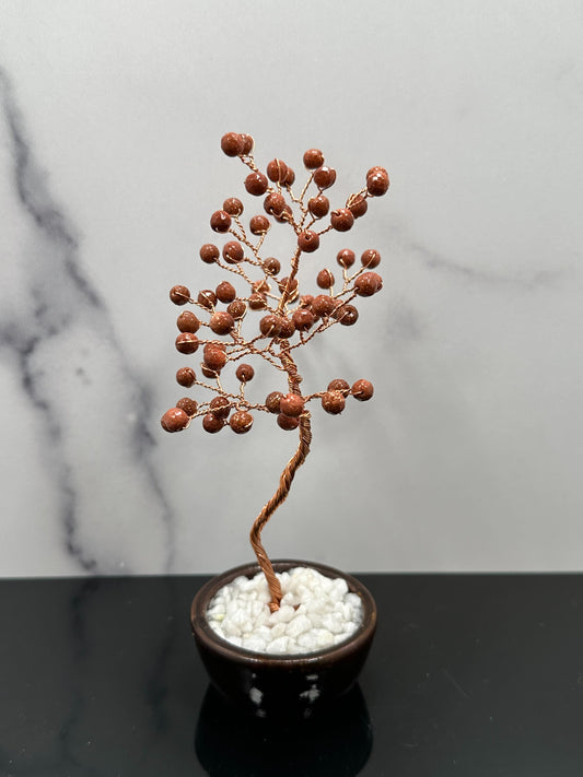 Gold Sand Stone Crystal Tree with Ceramic Base