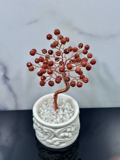 Gold Sandstone Crystal Tree with Vintage Ceramic Base