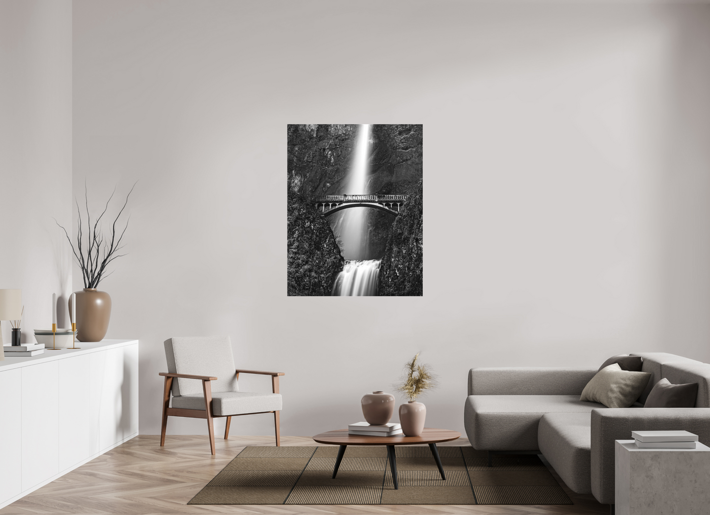 39 x 49.6″, Canvas Prints Oregon's Multnomah Falls Black/White