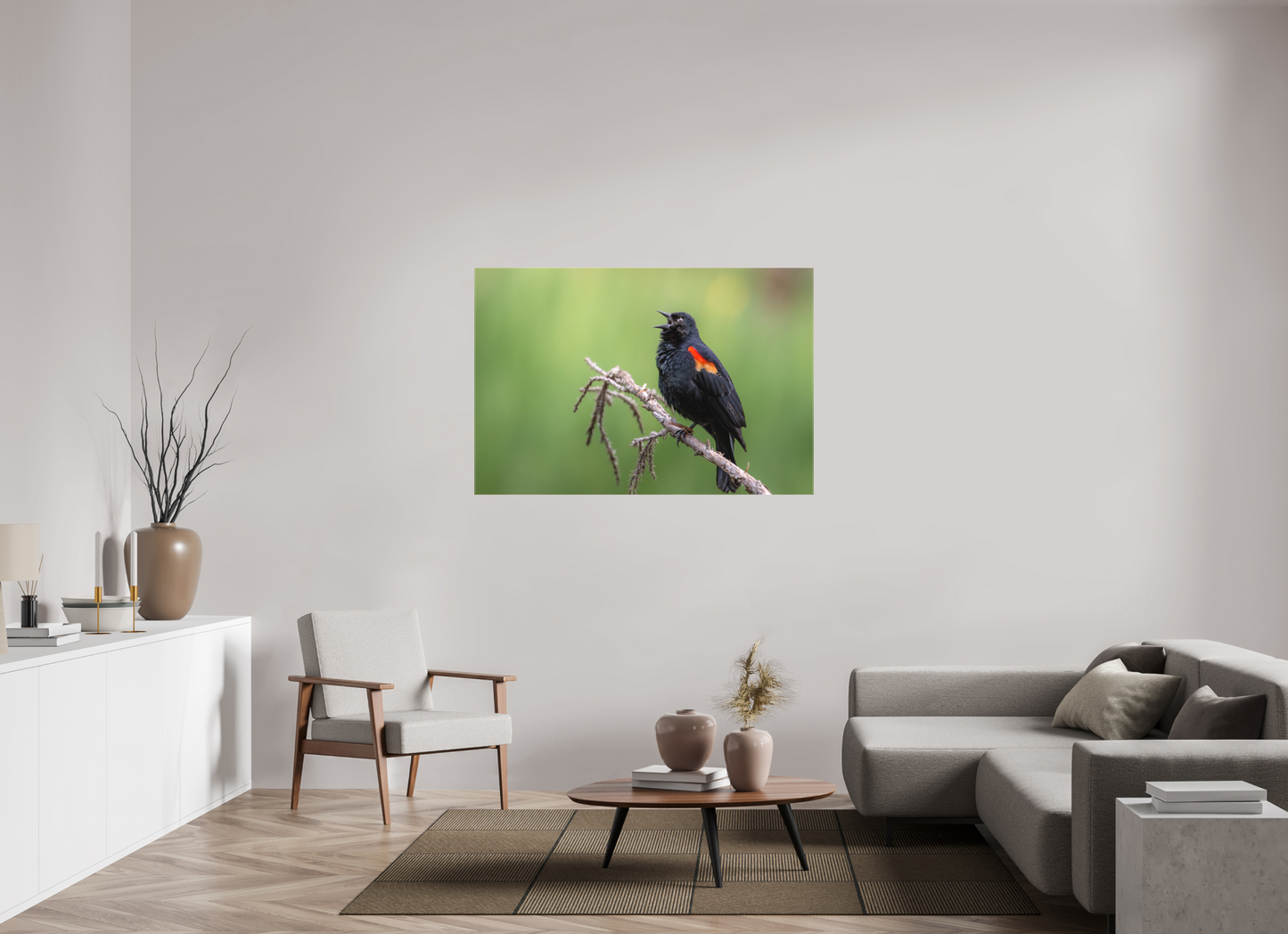 54 x 36″, Canvas Prints Perched Red Winged Blackbird