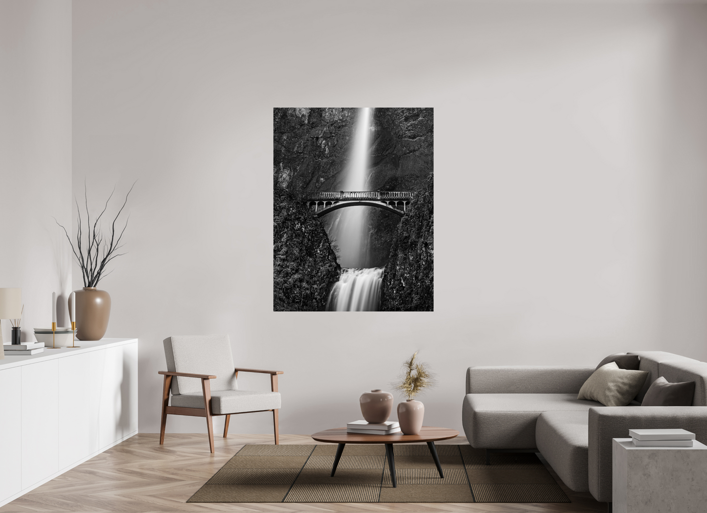 47 x 59.8″, Photo Print On Fuji Crystal DP II Oregon's Multnomah Falls Black/White